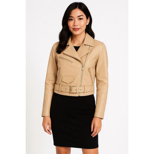 Women's Fashion Nova Beige Faux Leather Moto Jacket S